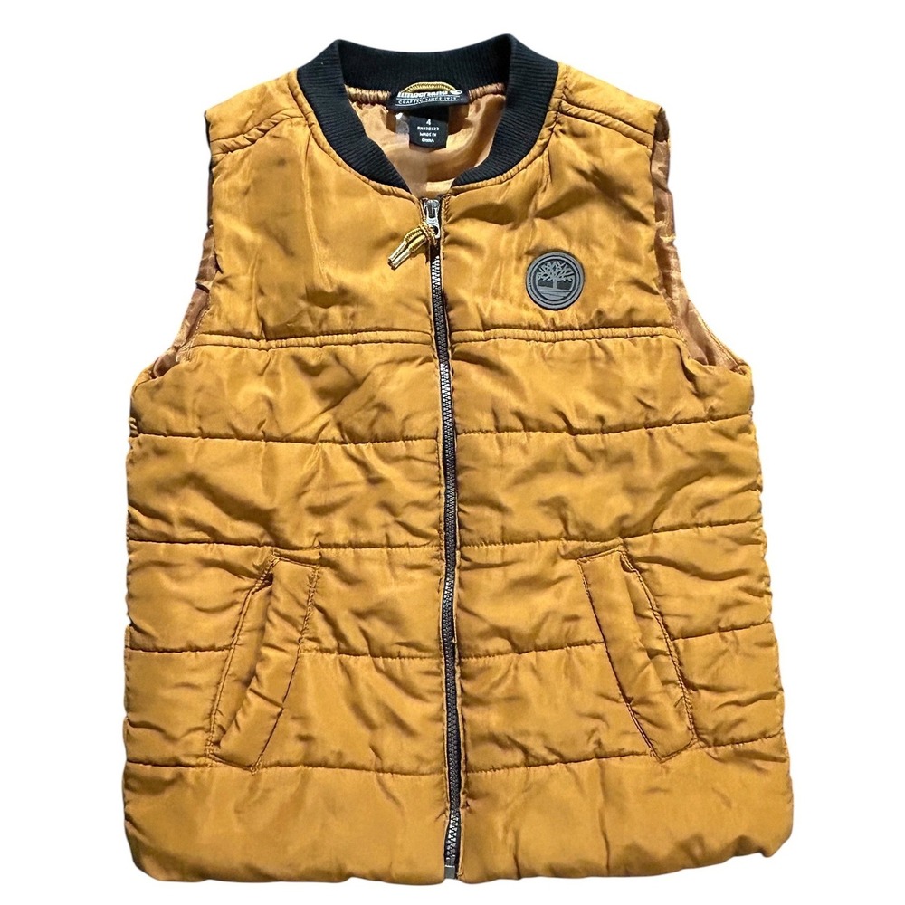 Timberland Kids Wheat Yellow Quilted Puffer Vest Size 4 RN130323 Full Zip Logo